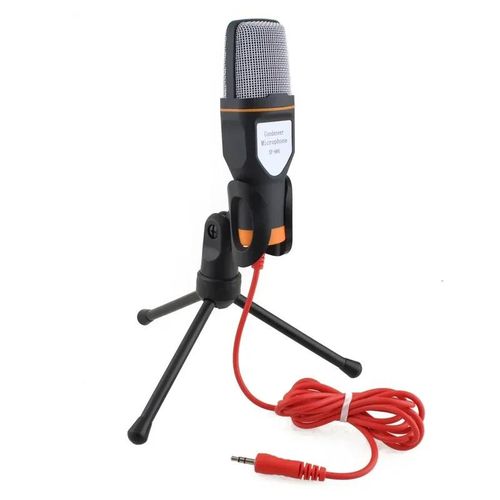 SF-666 microphone karaoke computer microphone 3.5mm with foldable tripod portable wired microphone Black White for PC