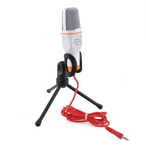 SF-666 microphone karaoke computer microphone 3.5mm with foldable tripod portable wired microphone Black White for PC