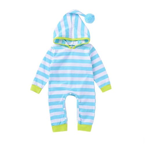 Newborn Baby Boys Girls Striped Hooded Romper Infant Cotton PP Pocket Playsuit Tracksuit Outfit Jumpsuit New,70 NO5114