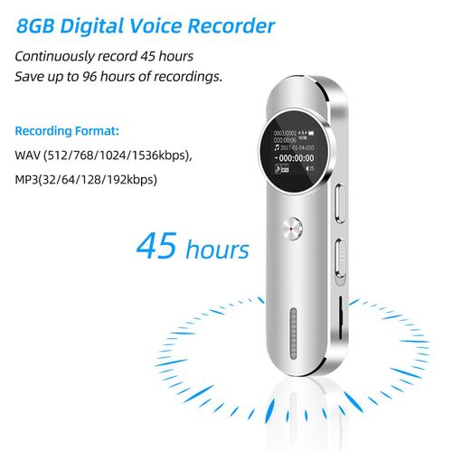 8GB Digital Voice Recorder Voice Activated Recorder MP3 Player 1536Kbps HD Recording Timing Recording Playback Function Volume Adjustment MP3 Player 45h Continuous Recording for Meeting Lecture Interview Class NO5137