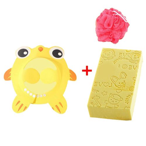 Baby Adjustable Protection Bathing Cap and Bath Rub Ball Set Hair Washing Protective Hat Waterproof New,Yellow Bath set NO5112