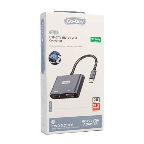 Go-Des  USB-C to HDTV+VGA Converter GD-8280 -Silver