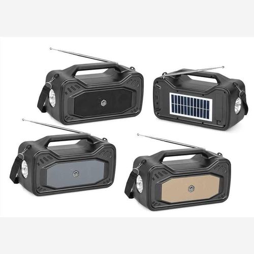Solar Bluetooth Speaker with Flashlight, Portable Rechargeable Outdoor Speaker with Phone Holder Shoulder Strap for Party Hiking Picnic Family - multicolour