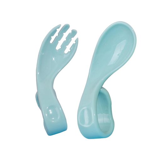 Children Curved Spoon Fork Set 2 Color Choose Blue Green Red Gift for Christmas Birthday New Year,Blue NO5235