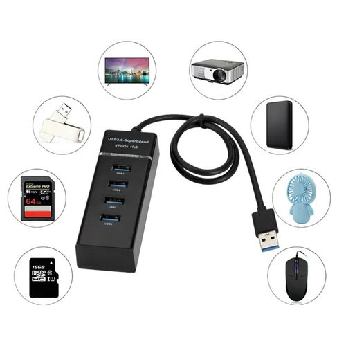 4-in-1 USB Hub 3.0 - Expand Your Connectivity Options - Black