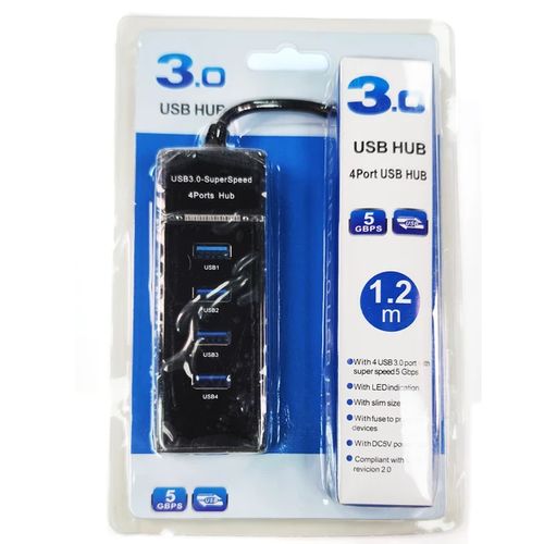 4-in-1 USB Hub 3.0 - Expand Your Connectivity Options - Black