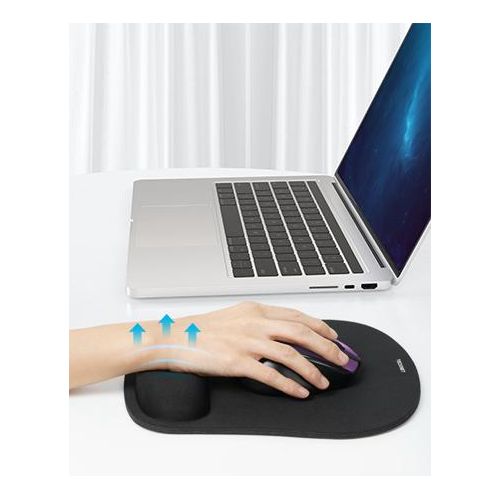 Ergonomic Gaming Mouse Pad with Wrist Rest Support Comfortable Lycra Cloth Locking Edge Rubberized Base Anti-skid-Black