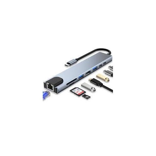 USB-C To 4K HDTV Multifunction 8 In 1 Adaptor For PC - Grey