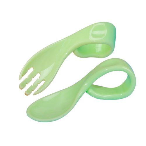 Children Curved Spoon Fork Set 2 Color Choose Blue Green Red Gift for Christmas Birthday New Year,Green NO5143