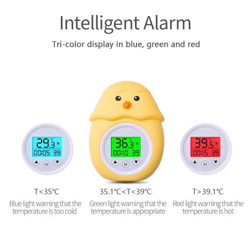 Bath Thermometer with Room Temperature Tri-color Backlit Display Fahrenheit and Celsius Lovely Chicken Shape Floating Bath Toy Bathtub Safety Temperature Thermometer NO5115