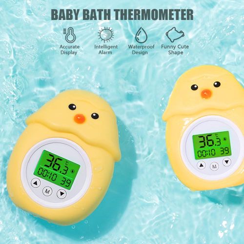 Bath Thermometer with Room Temperature Tri-color Backlit Display Fahrenheit and Celsius Lovely Chicken Shape Floating Bath Toy Bathtub Safety Temperature Thermometer NO5115