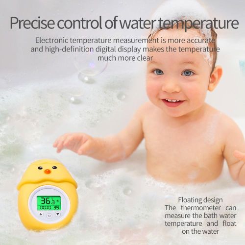 Bath Thermometer with Room Temperature Tri-color Backlit Display Fahrenheit and Celsius Lovely Chicken Shape Floating Bath Toy Bathtub Safety Temperature Thermometer NO5115