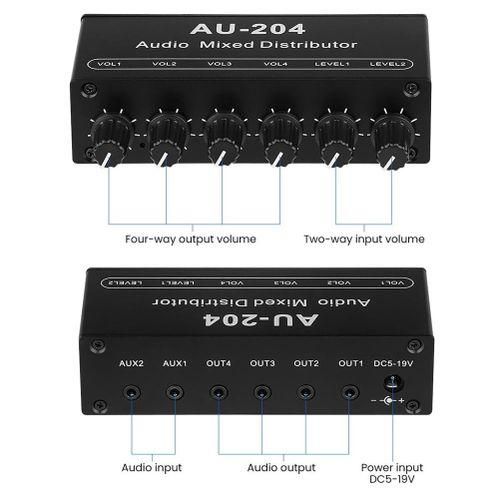 Stereo Audio Mixer 2 Input 4 Output Controls Headphones Amp