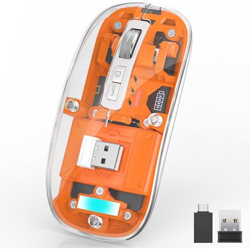 Universal Transparent Wireless And Bluetooth Rechargeable Mouse-orange