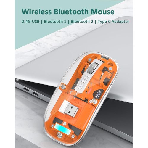 Universal Transparent Wireless And Bluetooth Rechargeable Mouse-orange