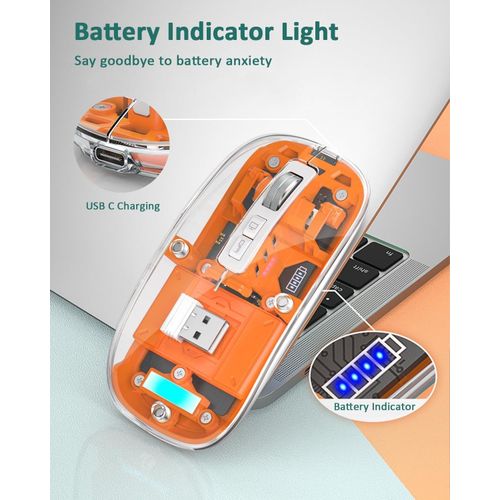 Universal Transparent Wireless And Bluetooth Rechargeable Mouse-orange