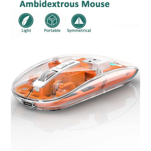 Universal Transparent Wireless And Bluetooth Rechargeable Mouse-orange