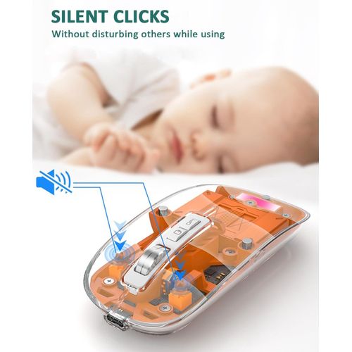 Universal Transparent Wireless And Bluetooth Rechargeable Mouse-orange
