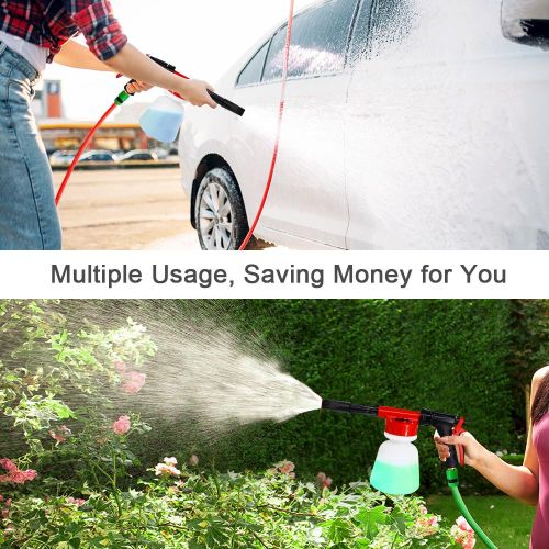 Car Wash Foam Gun Garden Hose Sprayer Foam Sprayer with Adjustable Ratio Dial Soap Foaming Sprayer Nozzle Kit with 1 Liter Bottle Universal Connectors NO5140