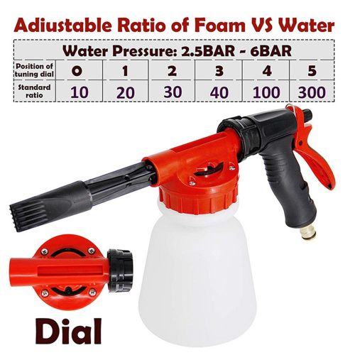 Car Wash Foam Gun Garden Hose Sprayer Foam Sprayer with Adjustable Ratio Dial Soap Foaming Sprayer Nozzle Kit with 1 Liter Bottle Universal Connectors NO5140