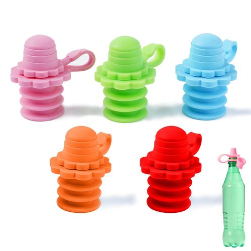 Silicone Water Bottle Spout Tops with Safe and Reliable BPA-Free Material Suitable for Almost All Bottles,Blue Green Red Pink Orange,5PCS NO5108