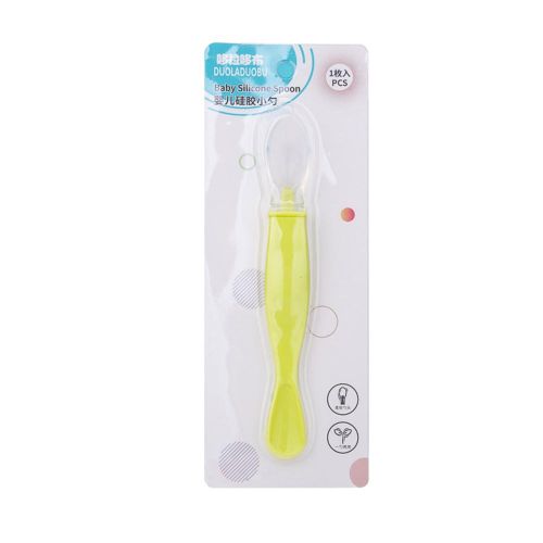 Children Fruit Puree Spoon 3 Color Choose Green Pink Blue Gift for Christmas Birthday New Year,Green NO5114