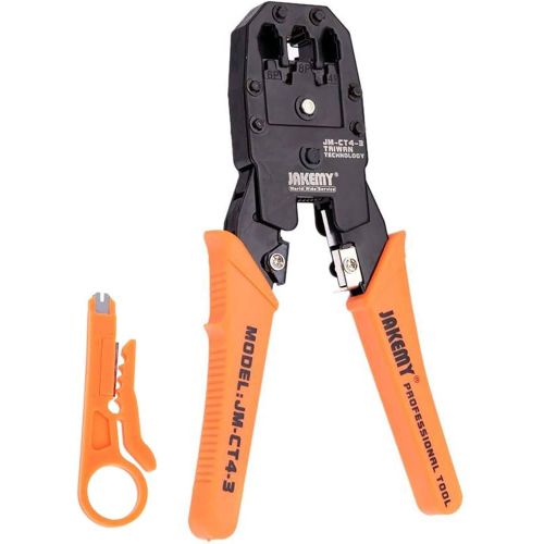 Jakemy JM-CT4-3 200mm Professional Network Phone 4P 6P 8P Ethernet Internet Cable Crimping Tool Black and Orange