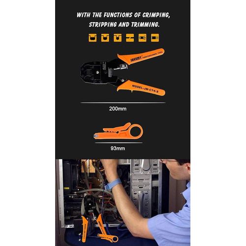 Jakemy JM-CT4-3 200mm Professional Network Phone 4P 6P 8P Ethernet Internet Cable Crimping Tool Black and Orange