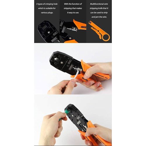 Jakemy JM-CT4-3 200mm Professional Network Phone 4P 6P 8P Ethernet Internet Cable Crimping Tool Black and Orange