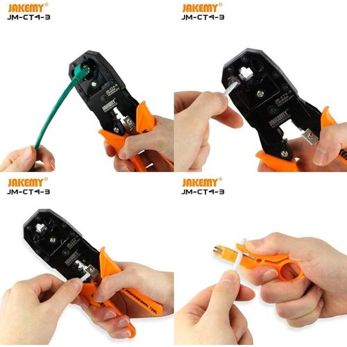 Jakemy JM-CT4-3 200mm Professional Network Phone 4P 6P 8P Ethernet Internet Cable Crimping Tool Black and Orange