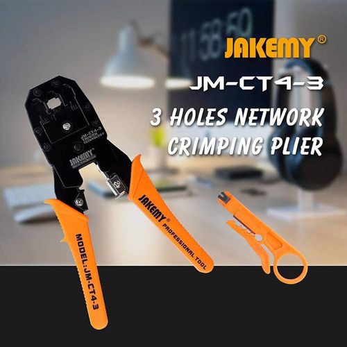 Jakemy JM-CT4-3 200mm Professional Network Phone 4P 6P 8P Ethernet Internet Cable Crimping Tool Black and Orange