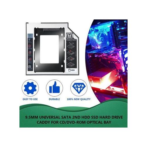 9.5mm Universal SATA 2nd HDD SSD Hard Drive Caddy For CD/DVD-ROM Optical Bay