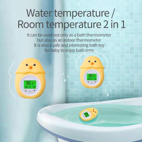 Bath Thermometer with Room Temperature Tri-color Backlit Display Fahrenheit and Celsius Lovely Chicken Shape Floating Bath Toy Bathtub Safety Temperature Thermometer NO5116