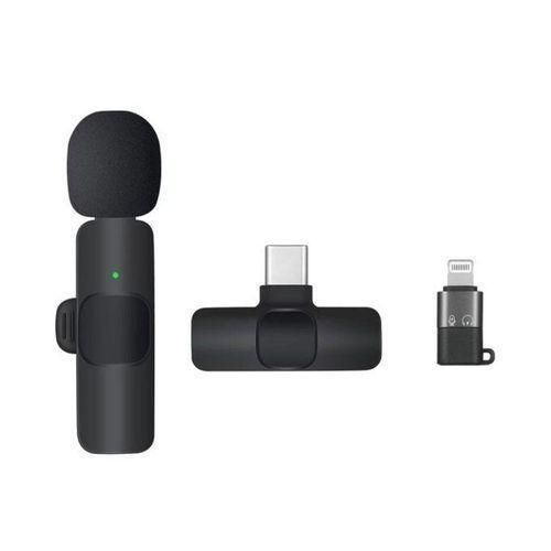 K8 Wireless Microphone for YouTube Facebook Live Stream Vlog Plug & Play Microphone - Black