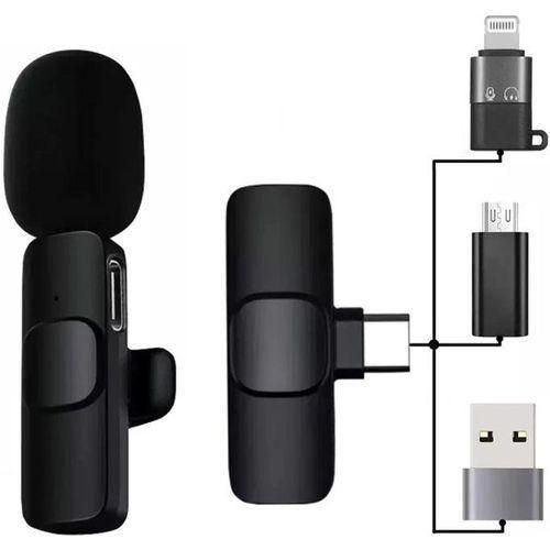 K8 Wireless Microphone for YouTube Facebook Live Stream Vlog Plug & Play Microphone - Black