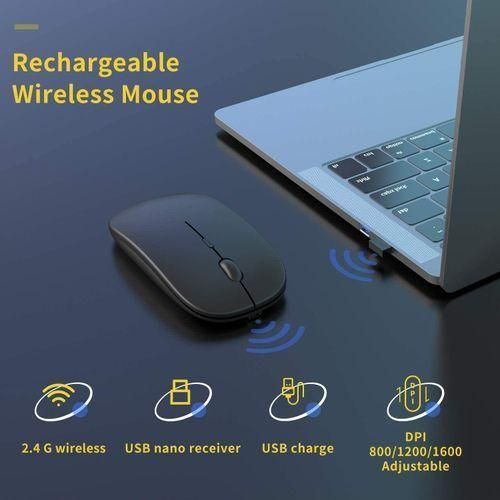 Other Wireless Mouse for Laptop 2.4G Slim Rechargeable Mice with USB Receiver-Black