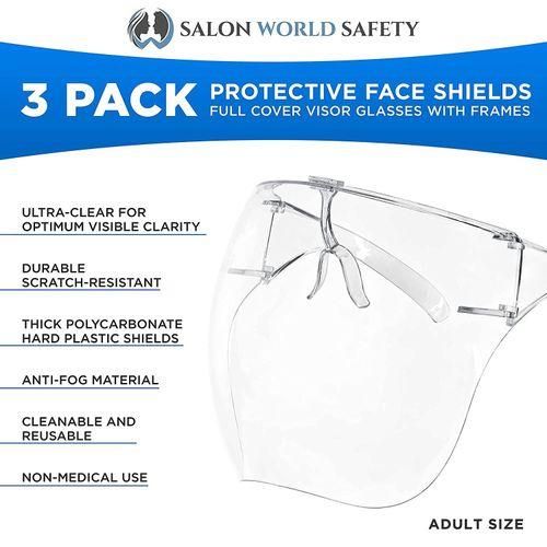 3Pcs Protective Face Shield Visor Glasses with Frames  Ultra Clear Reusable Plastic Goggles Sanitary Droplet Guard