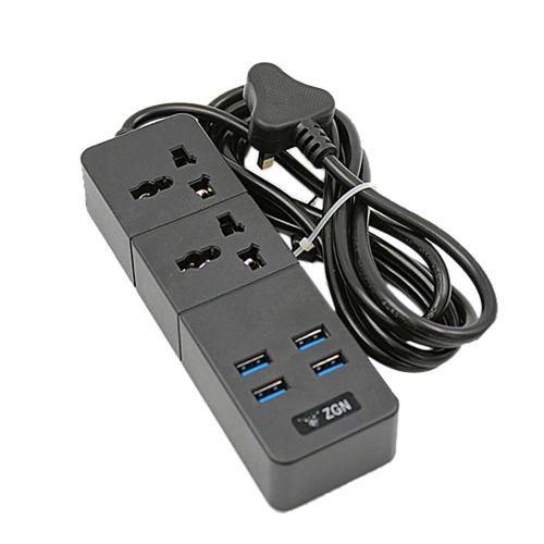 Power Strip Surge Protector with 4 USB and 2 Outlets Ports 2500W 10A 6.5 Feet Extension Cord for Home,BlackEU Plug