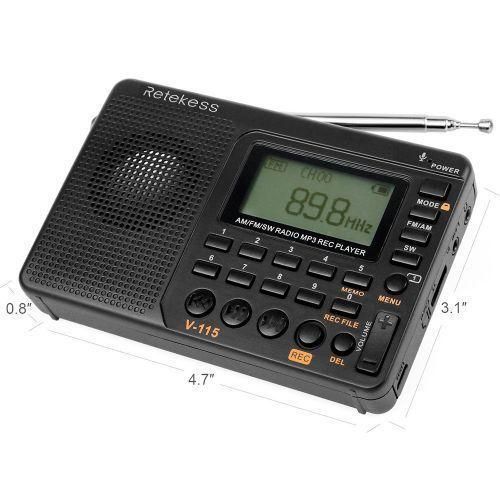 Retekess V-115 FM/AM/SW Radio Multiband Radio Receiver REC Recorder Bass Sound MP3 Player Speakers With Sleep Timer Black NO5124