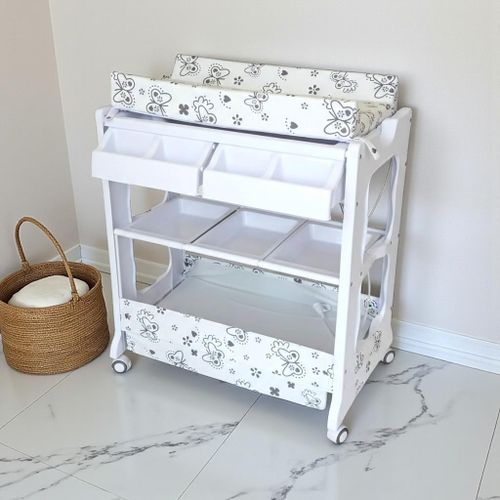 Baby Bath changing Station with Basin and Storage  - Grey