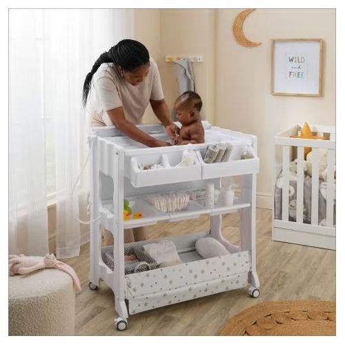 Baby Bath changing Station with Basin and Storage  - Grey