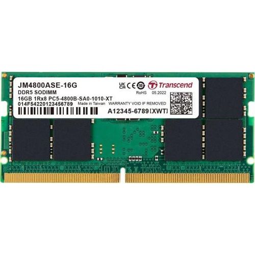 Transcend JM4800ASE-16G JetRam 16GB (1x16GB) DDR5-4800MHz CL40 1.1V SO-DIMM Notebook Memory