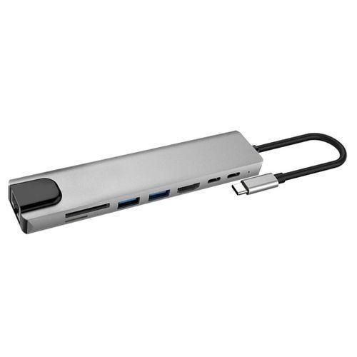 Multifunction USB Type-C 8 In 1 Hub Adapter Sd TF Card-Silver