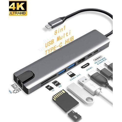Multifunction USB Type-C 8 In 1 Hub Adapter Sd TF Card-Silver