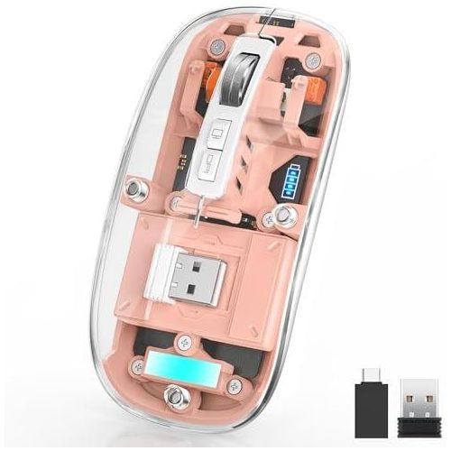 Universal Transparent Wireless and Bluetooth Rechargeable Mouse-pink