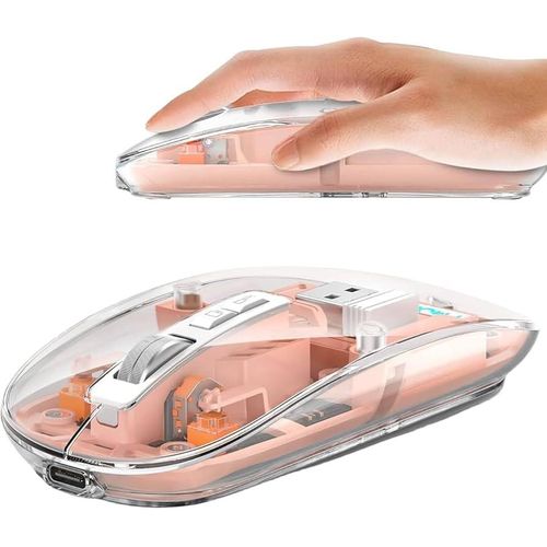 Universal Transparent Wireless and Bluetooth Rechargeable Mouse-pink