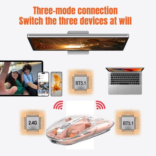 Universal Transparent Wireless and Bluetooth Rechargeable Mouse-pink
