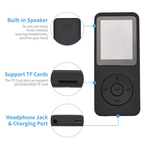 Portable MP4 Player with 64GB Memory Card MP3 Music Player 1.77 Inch LCD Screen Video Player Photo Viewer Support Music FM Radio Video E-book Recorder