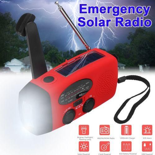 Portable Emergency Radio Dynamo Wind Up Solar USB Rechargeable Hand Crank AM FM Radio Light USB