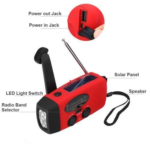 Portable Emergency Radio Dynamo Wind Up Solar USB Rechargeable Hand Crank AM FM Radio Light USB